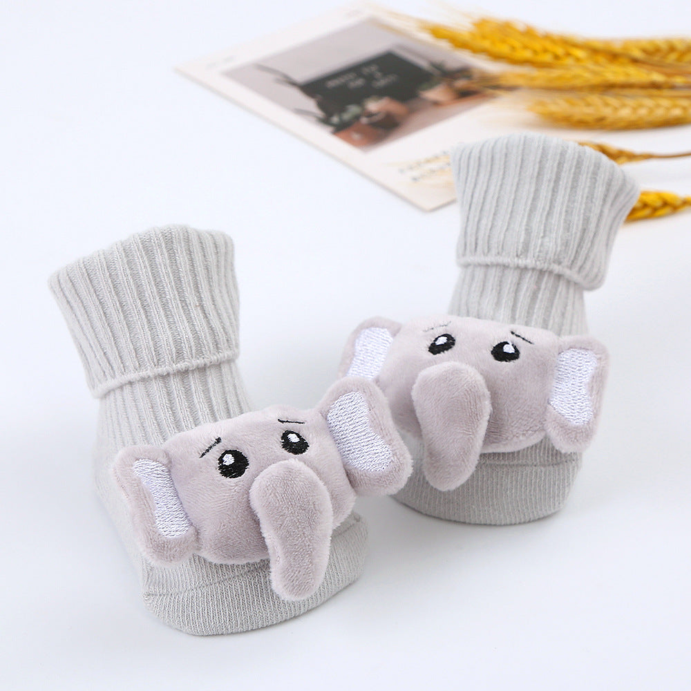 Cute Cartoon Bear Non-Slip Floor Socks for Toddlers, Combed Cotton Mid-Calf Baby Socks (1-3Y)