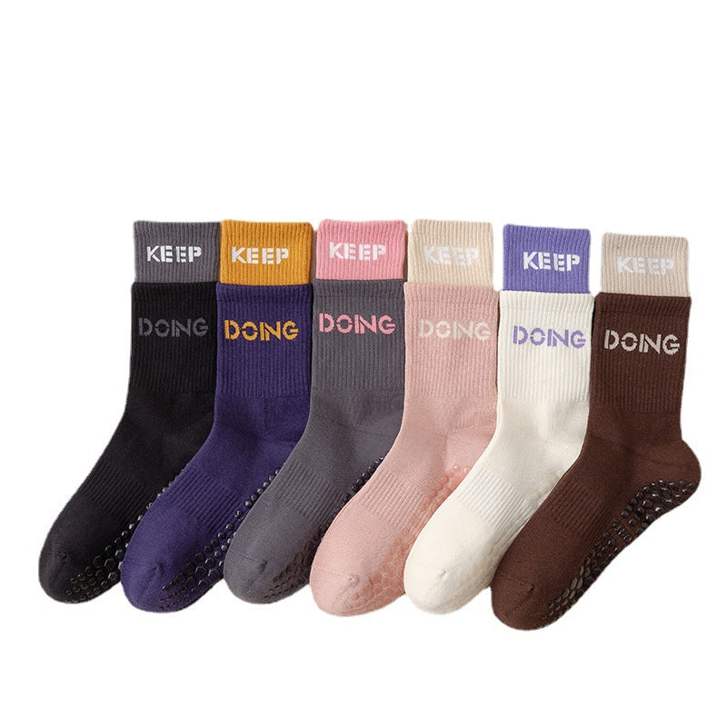 Ins Style Letter Print Yoga Socks | Non-Slip Cotton Grip Socks for Pilates