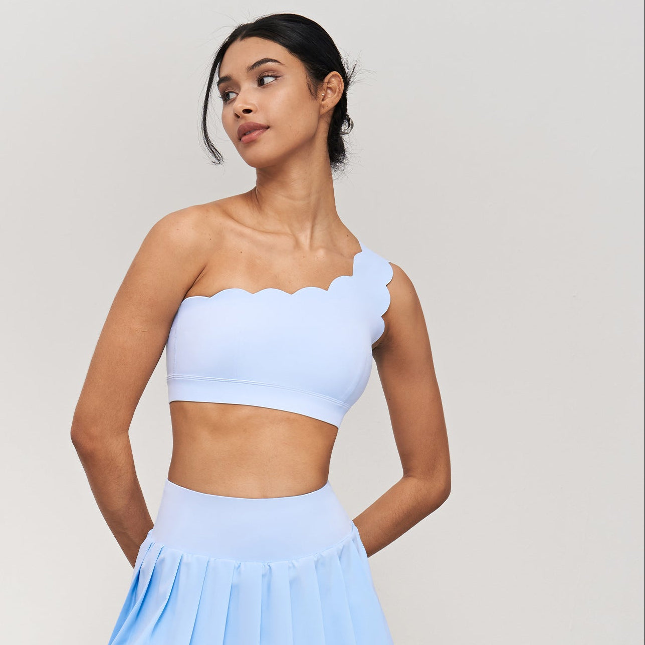 Women One Shoulder Shockproof Yoga Bra, Wide Hem Beautiful Back Stretch Fitness Crop Top