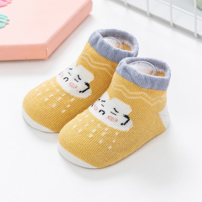Cartoon Rainbow Non-Slip Boat Socks for Toddlers, Combed Cotton Low-Top Baby Socks (1-3Y)