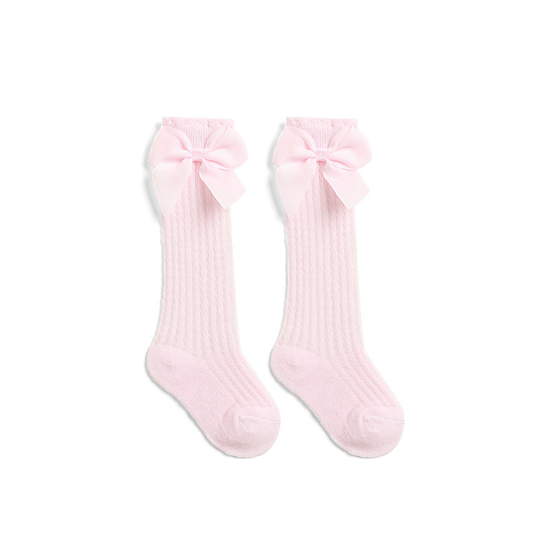 Bow Accent Knee-High Baby Socks for Girls, Ultra-Thin Mesh Cotton Newborn Socks (0-1Y)