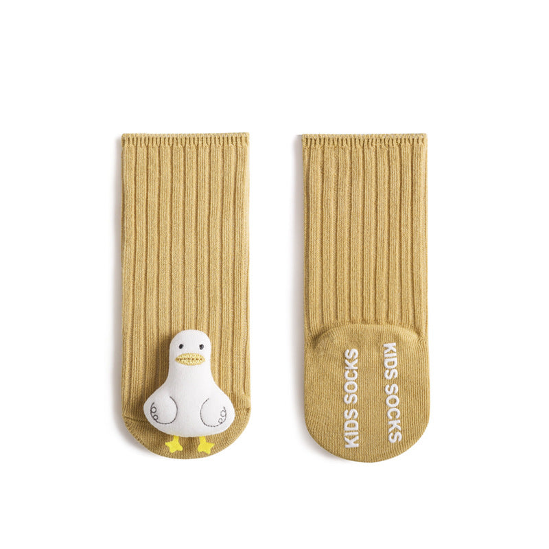 Cute Cartoon 3D Doll Mid-Calf Baby Socks, Combed Cotton Newborn Socks (0-6 Months)
