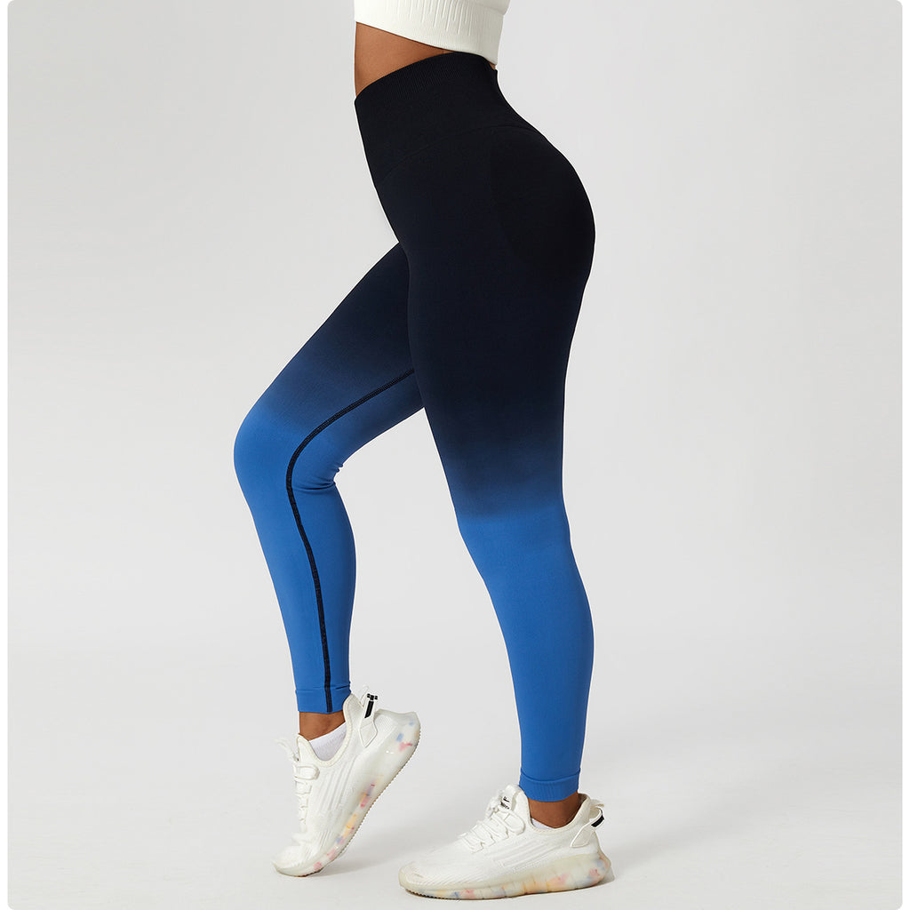 Gradient seamless European and American yoga pants women's hanging dyed peach hip-lifting sports leggings high waist tummy control running fitness pants
