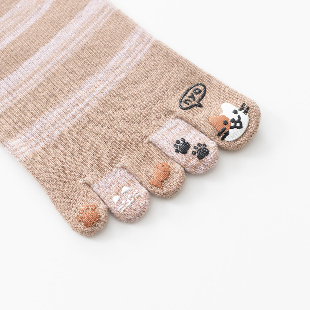 Women Striped Five-Toe Non-Slip Pilates Yoga Calf Socks