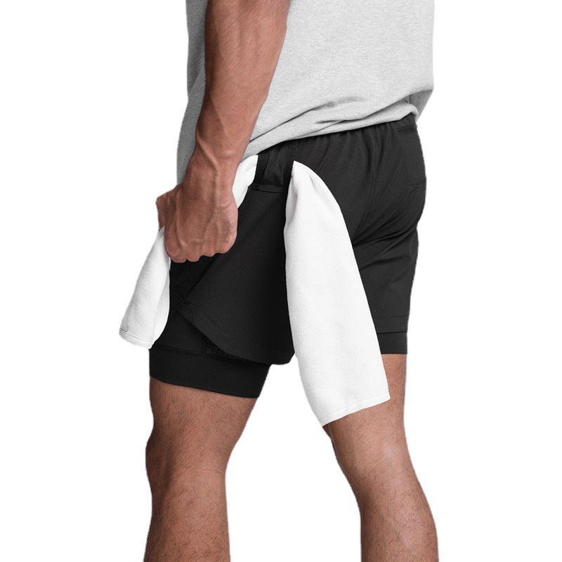 Crazy Muscle Men's Running Shorts Double Fake Two-Piece Sports Fitness Breathable Basketball Training American Jogging Pants