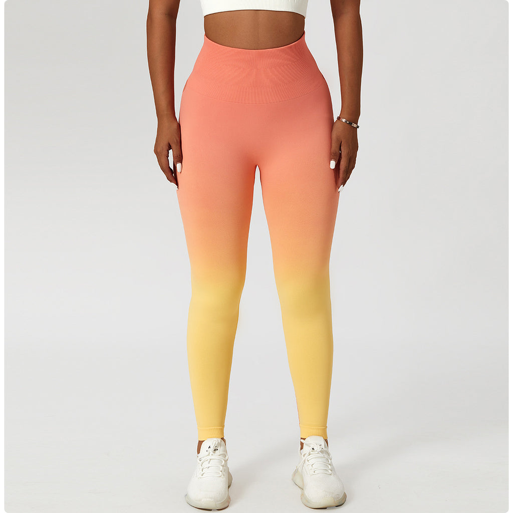 Gradient seamless European and American yoga pants women's hanging dyed peach hip-lifting sports leggings high waist tummy control running fitness pants