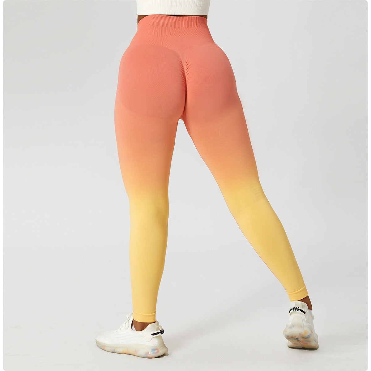 Gradient seamless European and American yoga pants women's hanging dyed peach hip-lifting sports leggings high waist tummy control running fitness pants