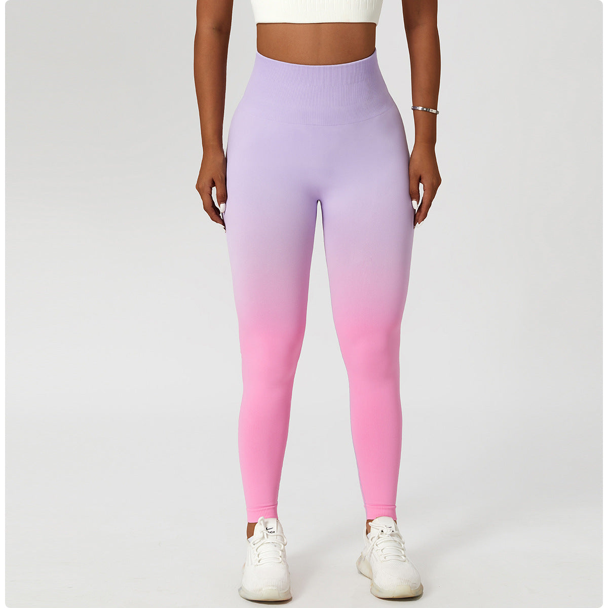 Gradient seamless European and American yoga pants women's hanging dyed peach hip-lifting sports leggings high waist tummy control running fitness pants
