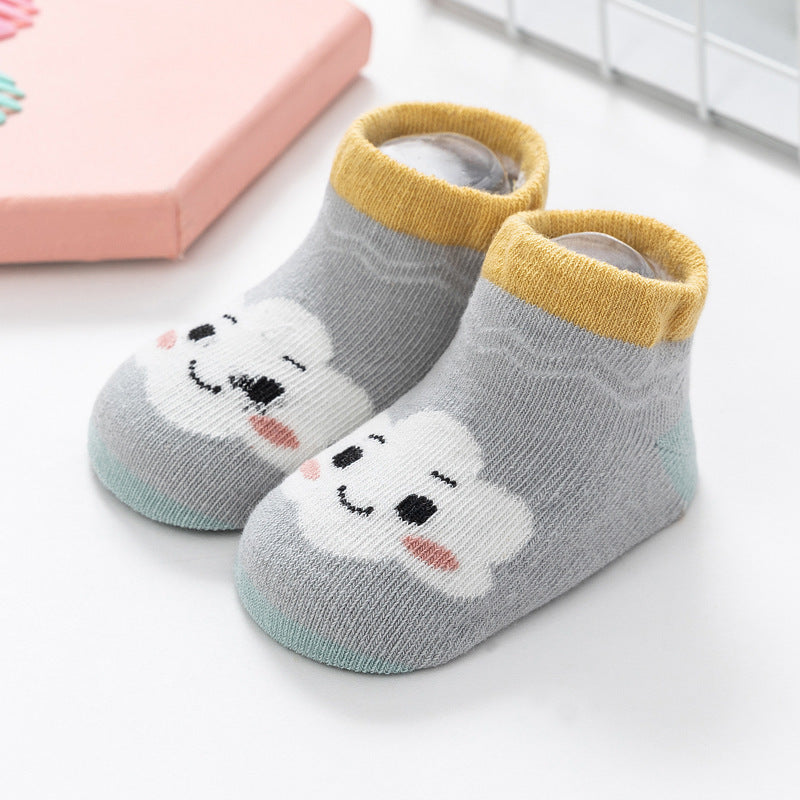 Cartoon Rainbow Non-Slip Boat Socks for Toddlers, Combed Cotton Low-Top Baby Socks (1-3Y)