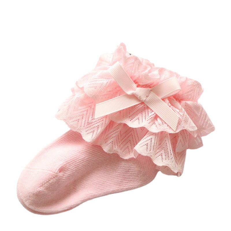 Ruffle Trim Frill Baby Socks for Girls, 80% Combed Cotton Crew Socks (6-8Y)