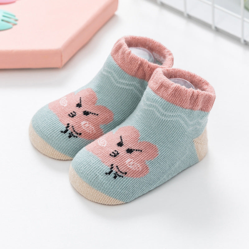 Cartoon Rainbow Non-Slip Boat Socks for Toddlers, Combed Cotton Low-Top Baby Socks (1-3Y)