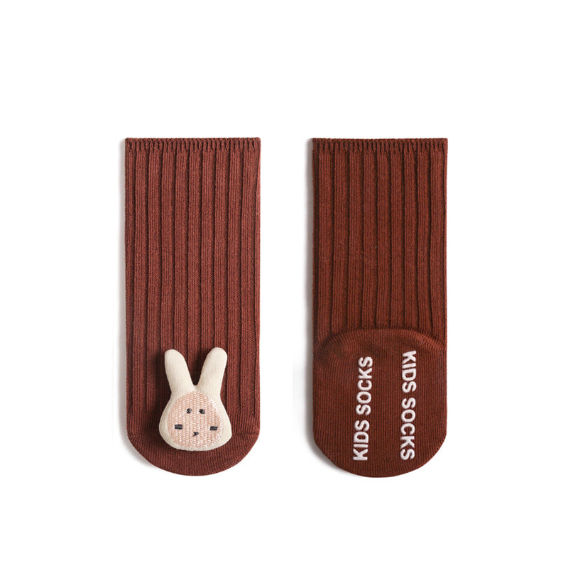 Cute Cartoon 3D Doll Mid-Calf Baby Socks, Combed Cotton Newborn Socks (0-6 Months)