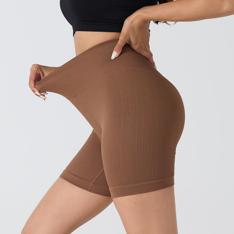 Threaded high waist seamless hip-lifting yoga shorts three-point anti-exposure sports fitness shorts peach hips without embarrassing lines