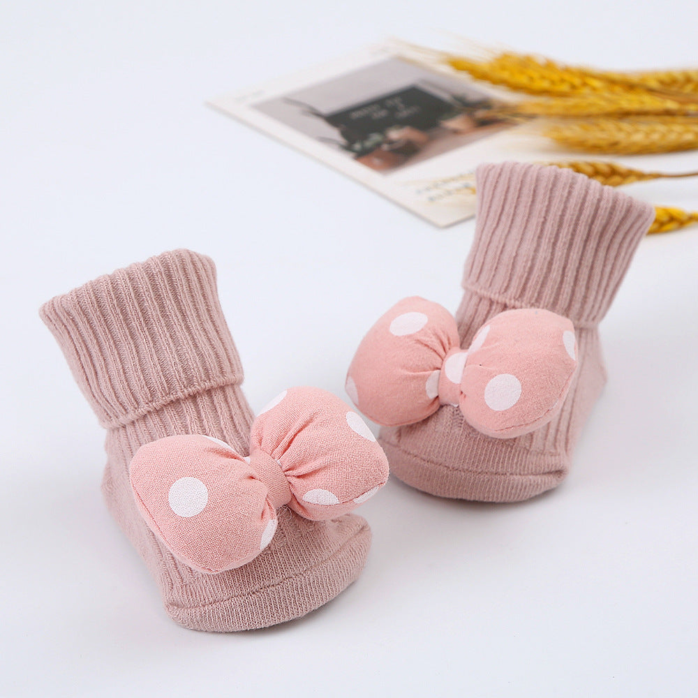 Cute Cartoon Bear Non-Slip Floor Socks for Toddlers, Combed Cotton Mid-Calf Baby Socks (1-3Y)