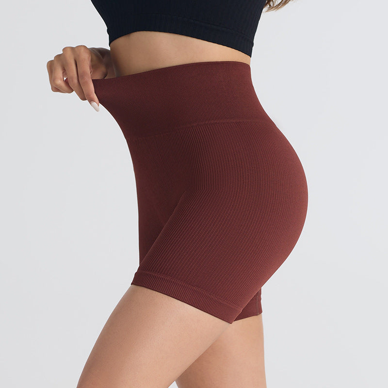 Threaded high waist seamless hip-lifting yoga shorts three-point anti-exposure sports fitness shorts peach hips without embarrassing lines