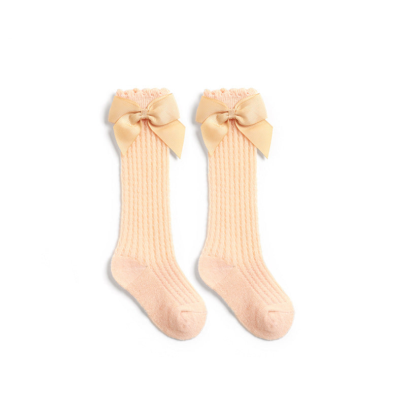 Bow Accent Knee-High Baby Socks for Girls, Ultra-Thin Mesh Cotton Newborn Socks (0-1Y)