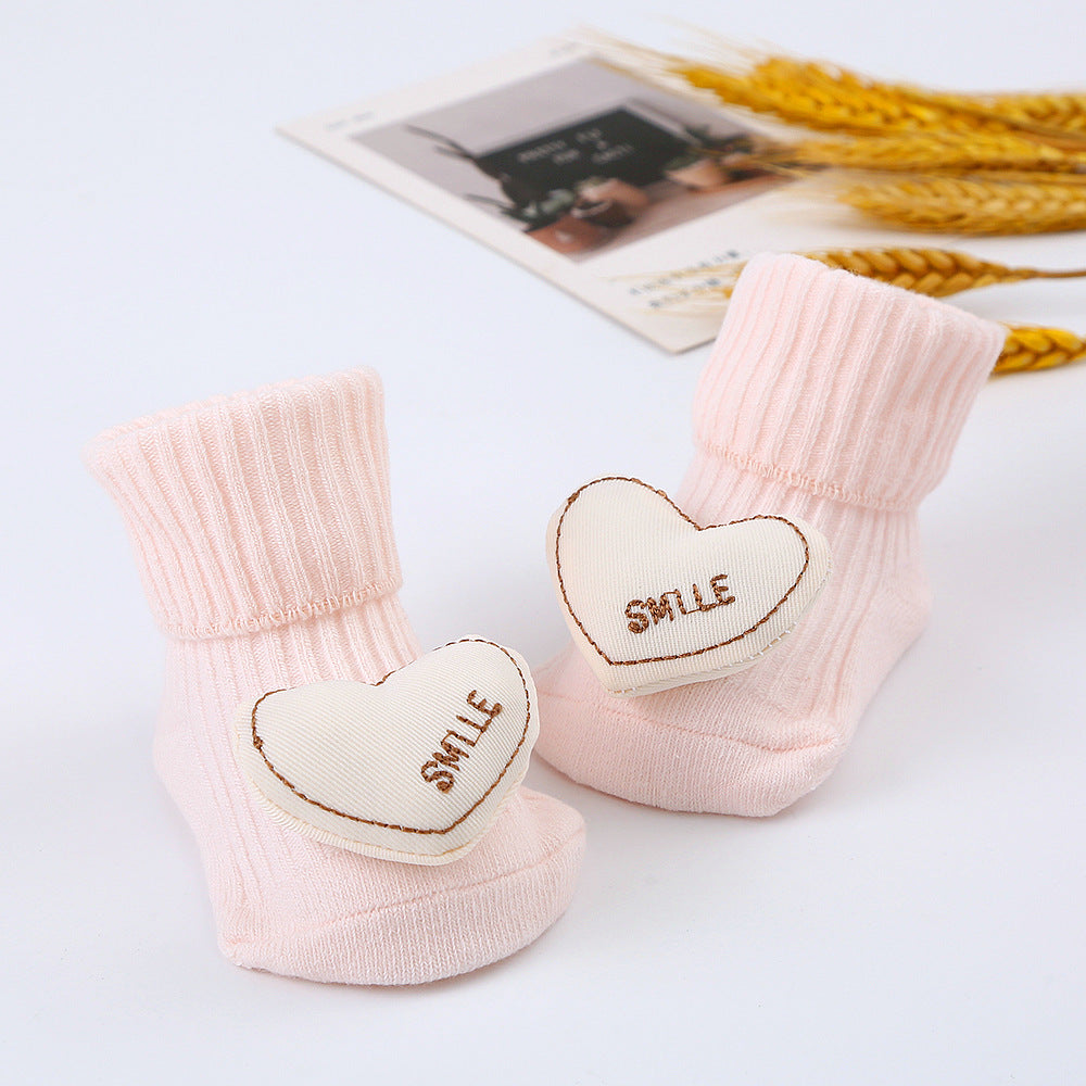 Cute Cartoon Bear Non-Slip Floor Socks for Toddlers, Combed Cotton Mid-Calf Baby Socks (1-3Y)