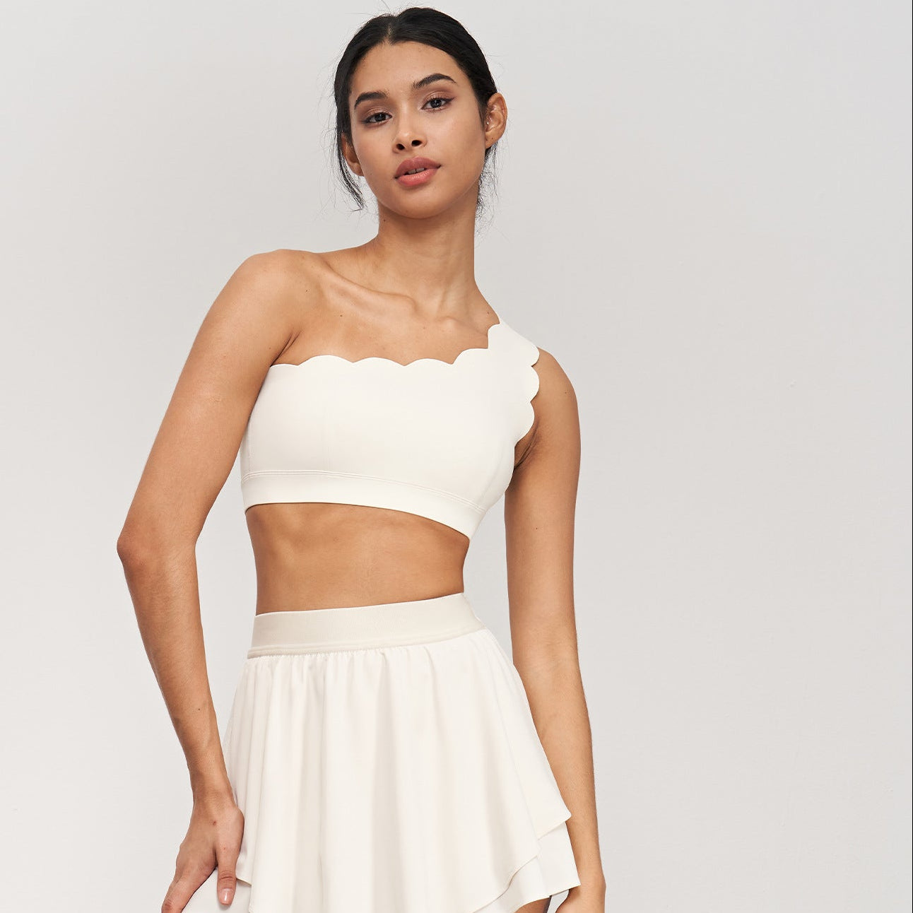 Women One Shoulder Shockproof Yoga Bra, Wide Hem Beautiful Back Stretch Fitness Crop Top