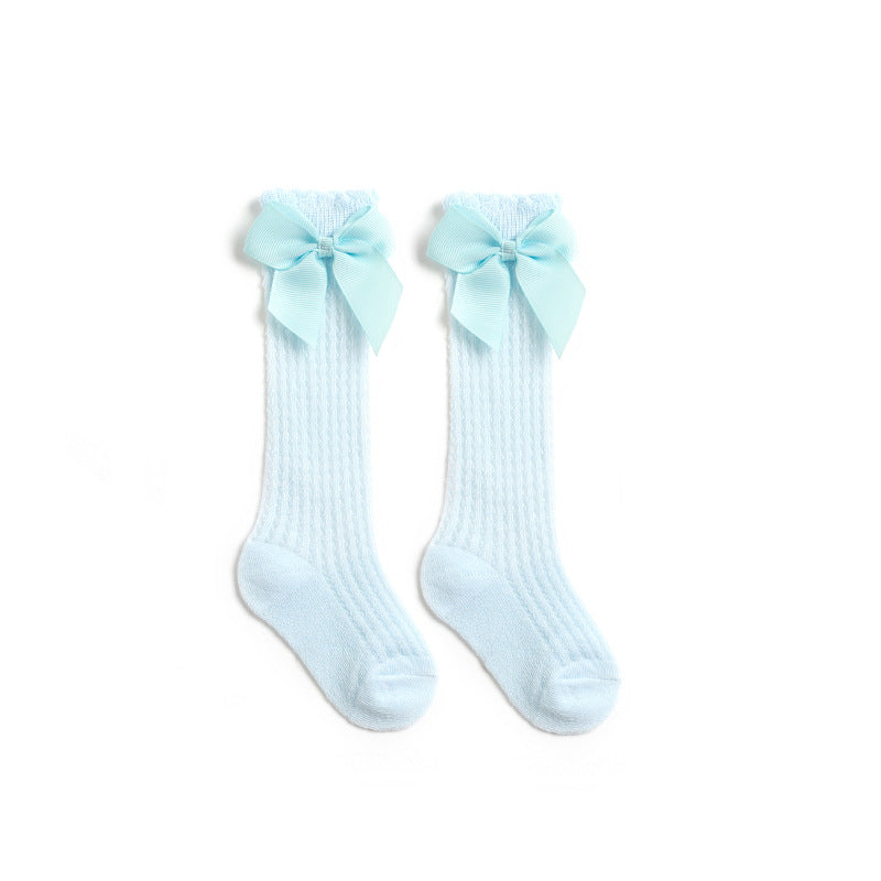 Bow Accent Knee-High Baby Socks for Girls, Ultra-Thin Mesh Cotton Newborn Socks (0-1Y)