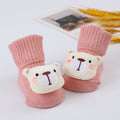 Cute Cartoon Bear Non-Slip Floor Socks for Toddlers, Combed Cotton Mid-Calf Baby Socks (1-3Y)
