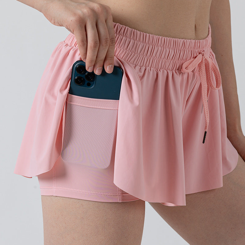 Loose Running Fitness Shorts Skirt Pocket Fake Two-Piece Yoga Three-Piece Pants Tennis Breathable Quick-Drying Beach Pants