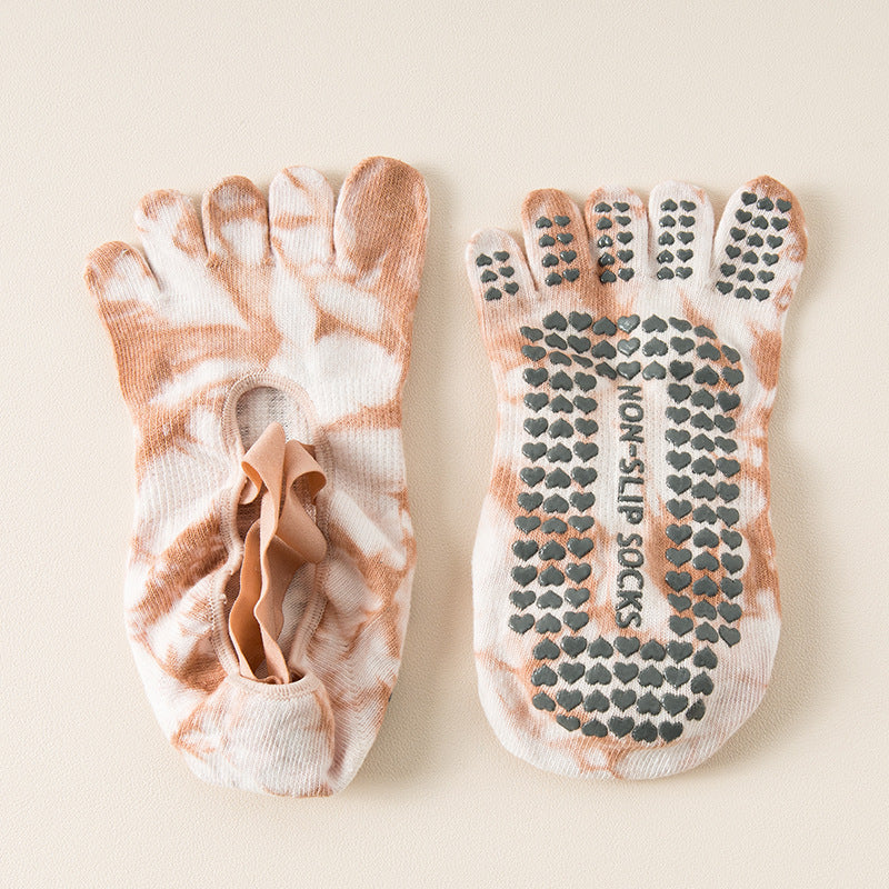 Tie-Dye Five-Toe Yoga Socks for Women | Non-Slip Grip Pilates Socks, Breathable Cotton Short Socks for Dance & Home Workouts