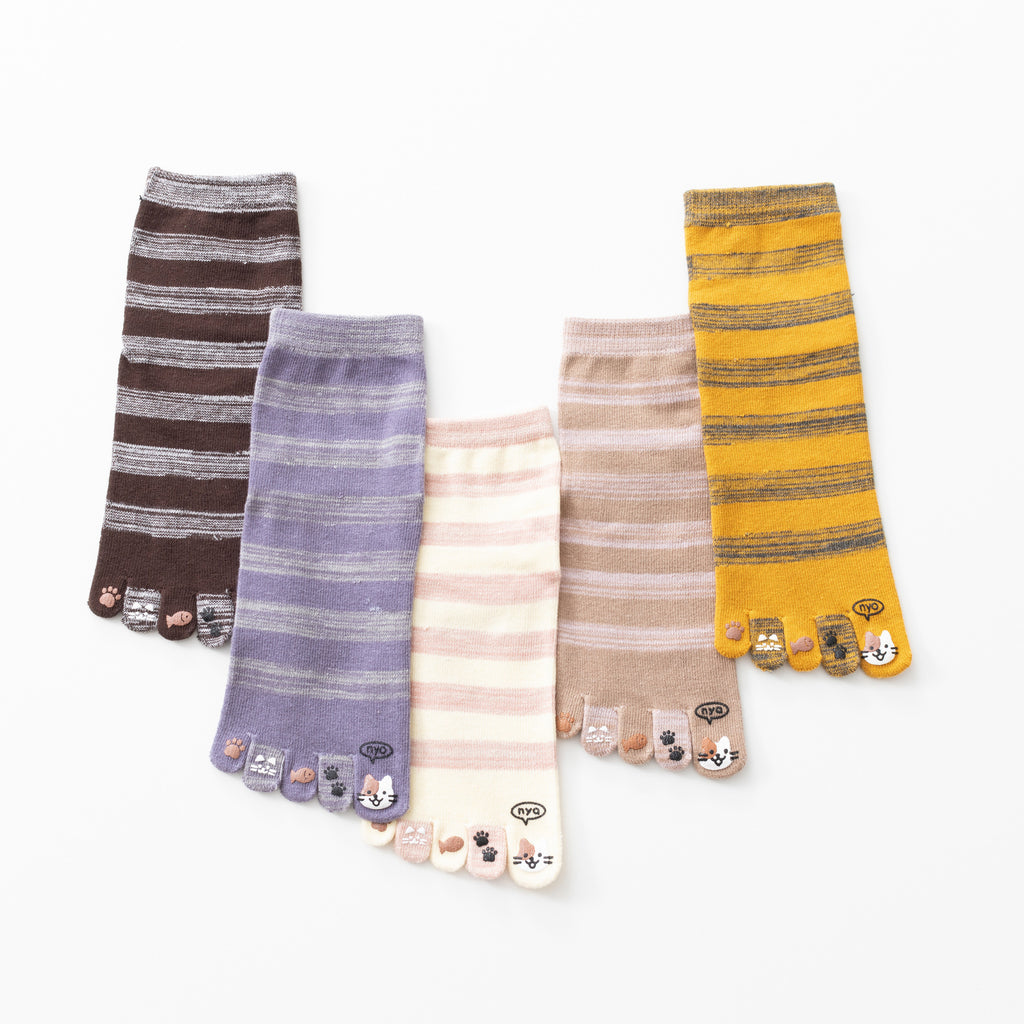 Women Striped Five-Toe Non-Slip Pilates Yoga Calf Socks