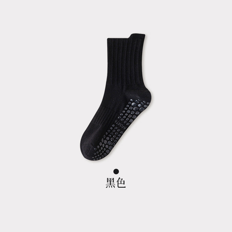 Men's Non-Slip Yoga Socks, Mid-Calf Cotton Grip Socks for Pilates, Fitness, Running & Indoor Workouts