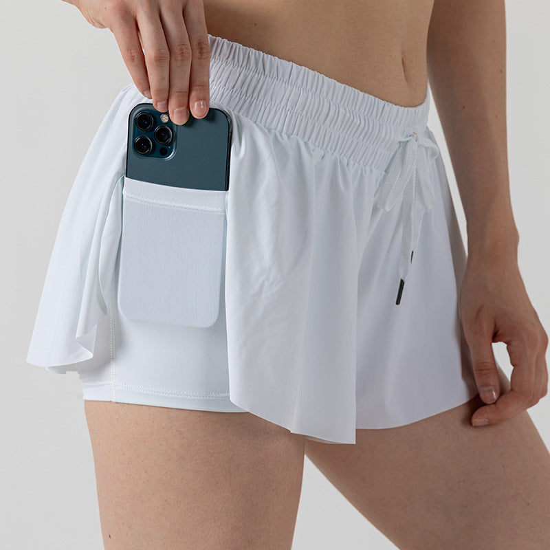 Loose Running Fitness Shorts Skirt Pocket Fake Two-Piece Yoga Three-Piece Pants Tennis Breathable Quick-Drying Beach Pants