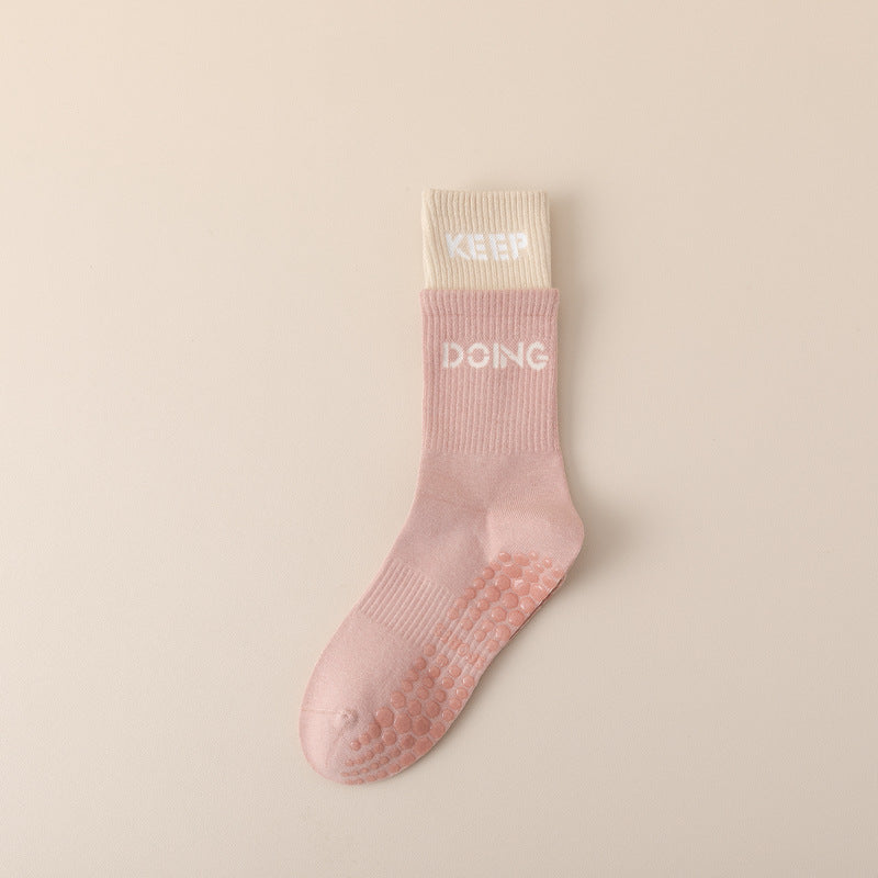 Ins Style Letter Print Yoga Socks | Non-Slip Cotton Grip Socks for Pilates