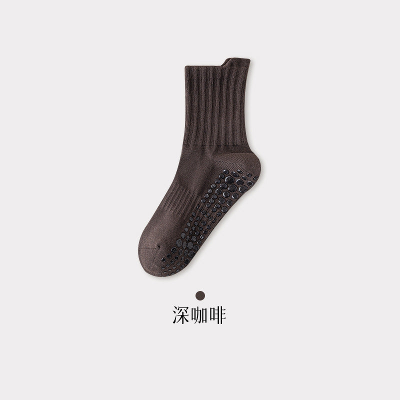 Men's Non-Slip Yoga Socks, Mid-Calf Cotton Grip Socks for Pilates, Fitness, Running & Indoor Workouts