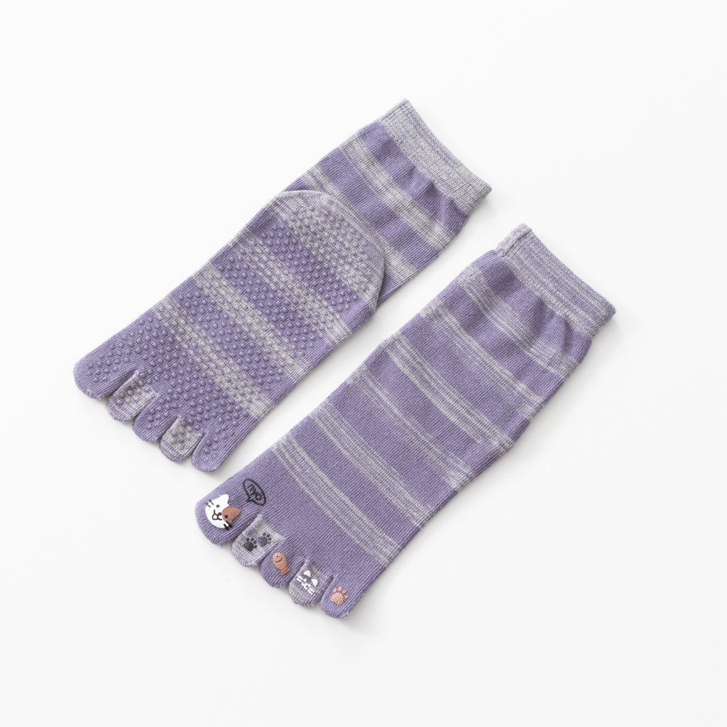 Women Striped Five-Toe Non-Slip Pilates Yoga Calf Socks