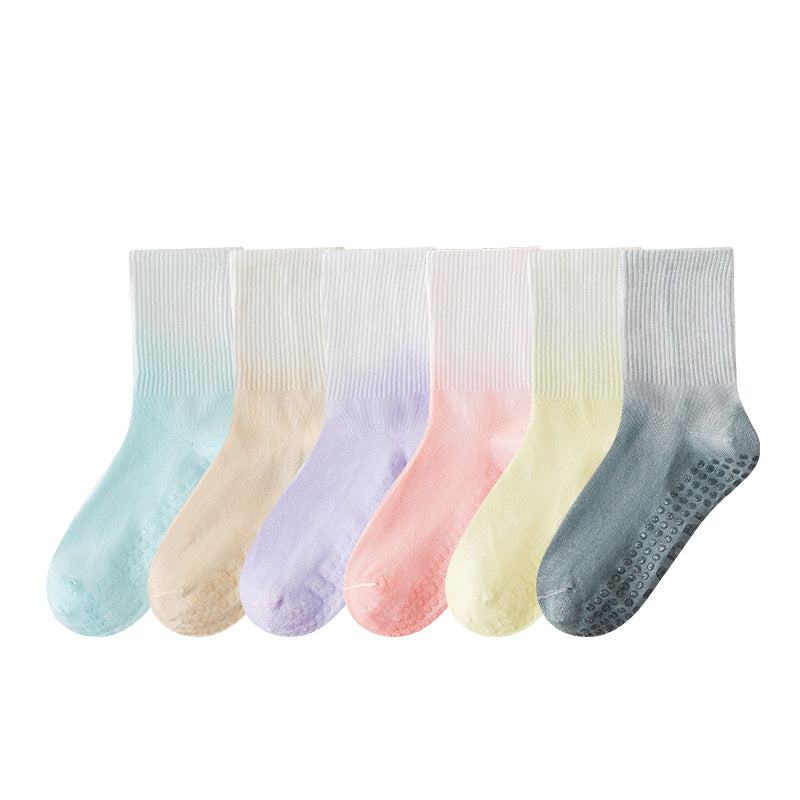 Dreamy Gradient Pastel Yoga Socks | Anti-Slip Breathable Cotton Crew Socks