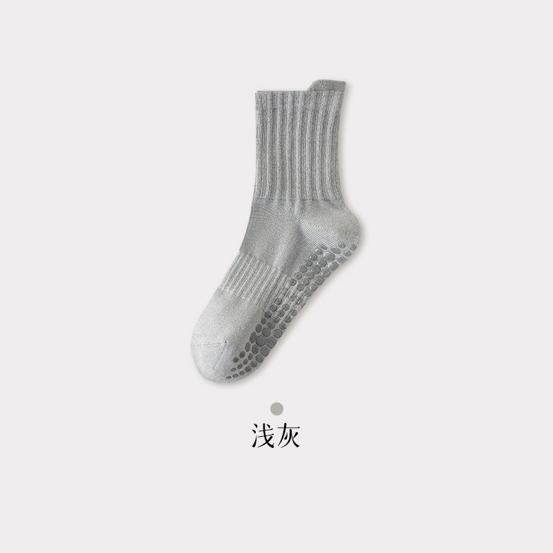 Men's Non-Slip Yoga Socks, Mid-Calf Cotton Grip Socks for Pilates, Fitness, Running & Indoor Workouts