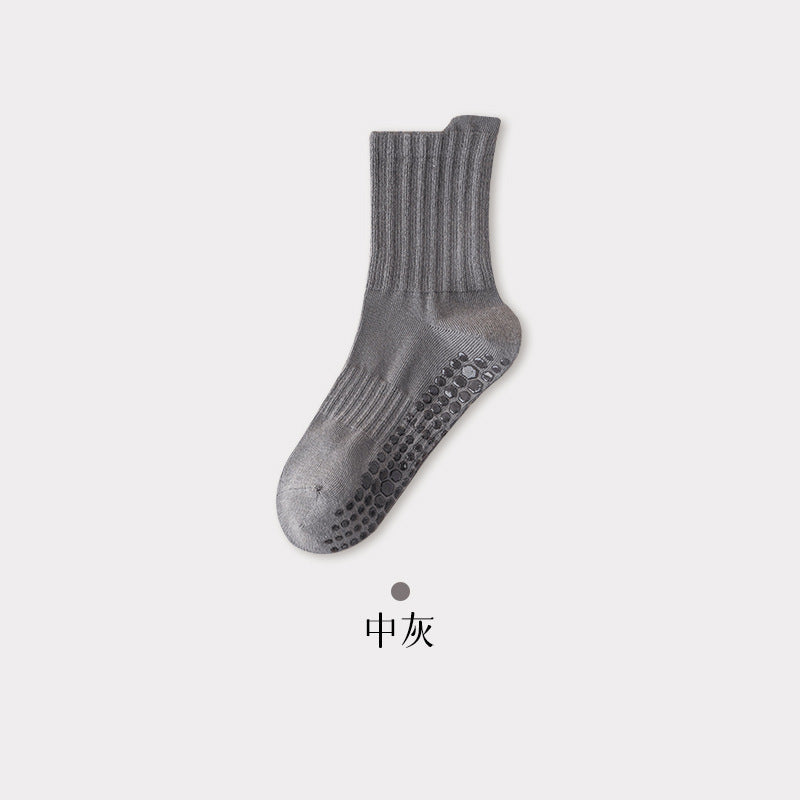 Men's Non-Slip Yoga Socks, Mid-Calf Cotton Grip Socks for Pilates, Fitness, Running & Indoor Workouts