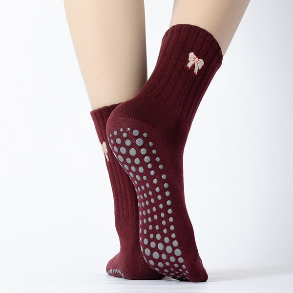 Chic Striped Yoga Socks with Bow Embroidery | Non-Slip Pilates & Dance Socks