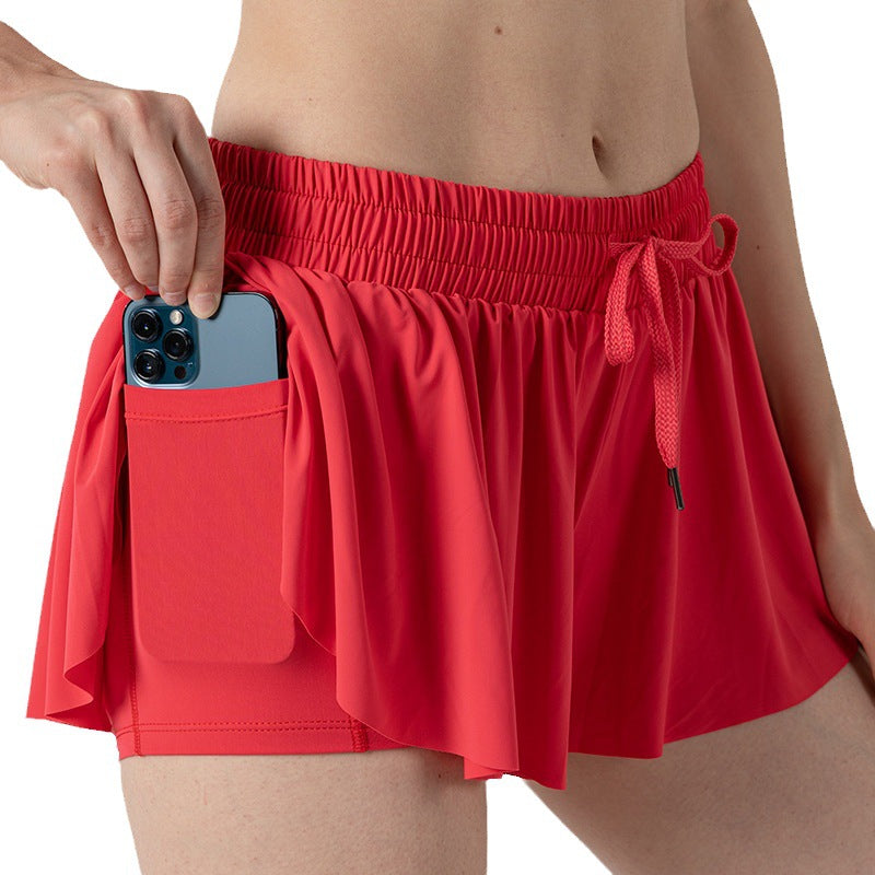 Loose Running Fitness Shorts Skirt Pocket Fake Two-Piece Yoga Three-Piece Pants Tennis Breathable Quick-Drying Beach Pants
