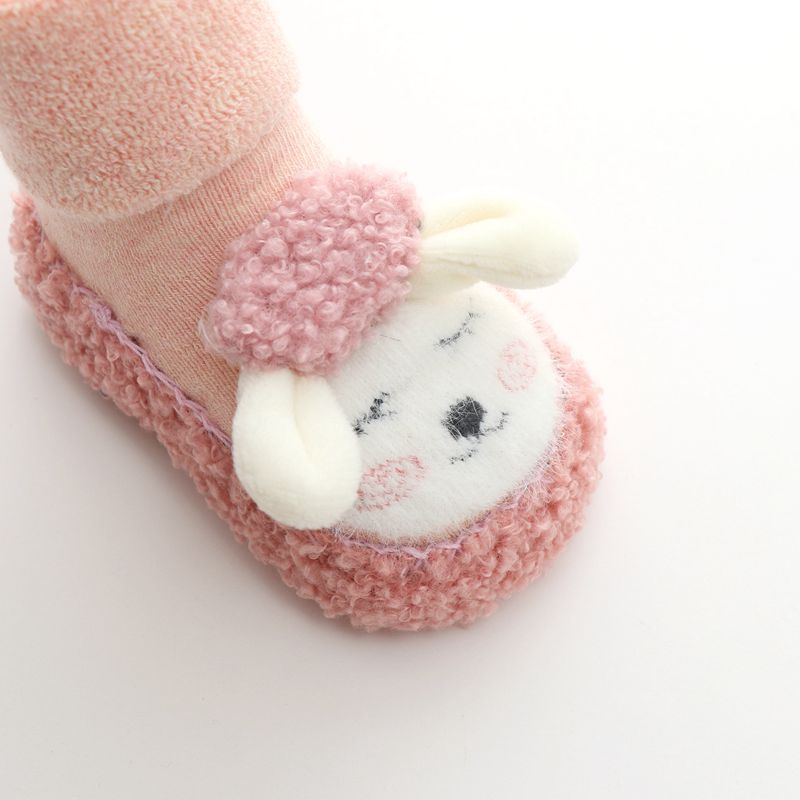 Cute Cartoon Non-Slip Baby Floor Socks, Terry Lined Mid-Calf Toddler Socks for Autumn & Winter