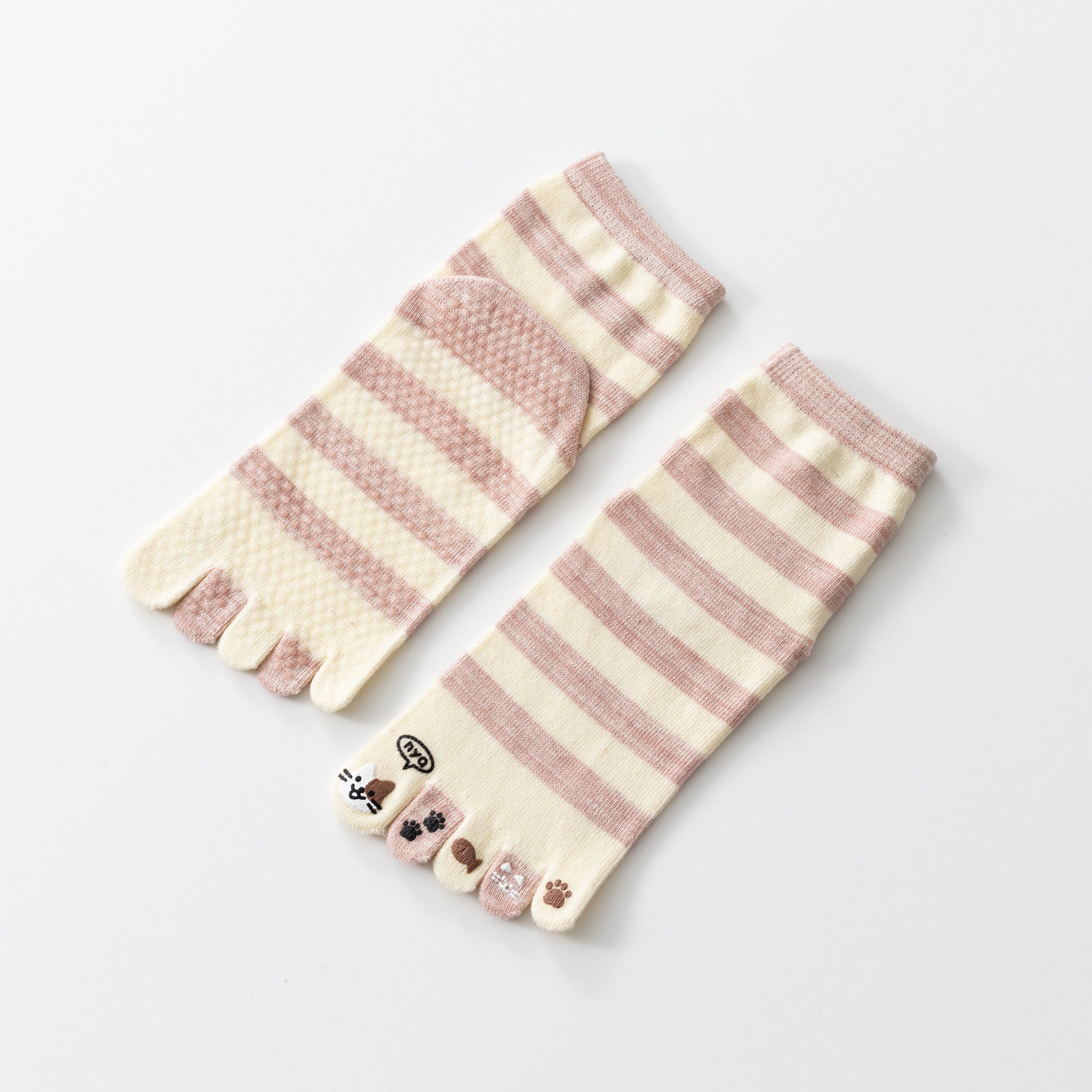Women Striped Five-Toe Non-Slip Pilates Yoga Calf Socks