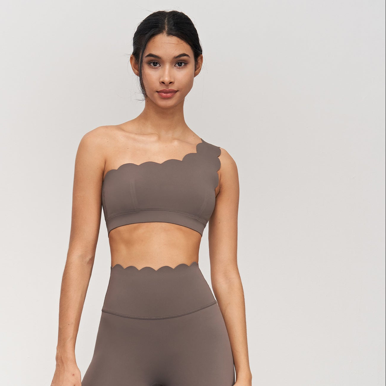 Women One Shoulder Shockproof Yoga Bra, Wide Hem Beautiful Back Stretch Fitness Crop Top