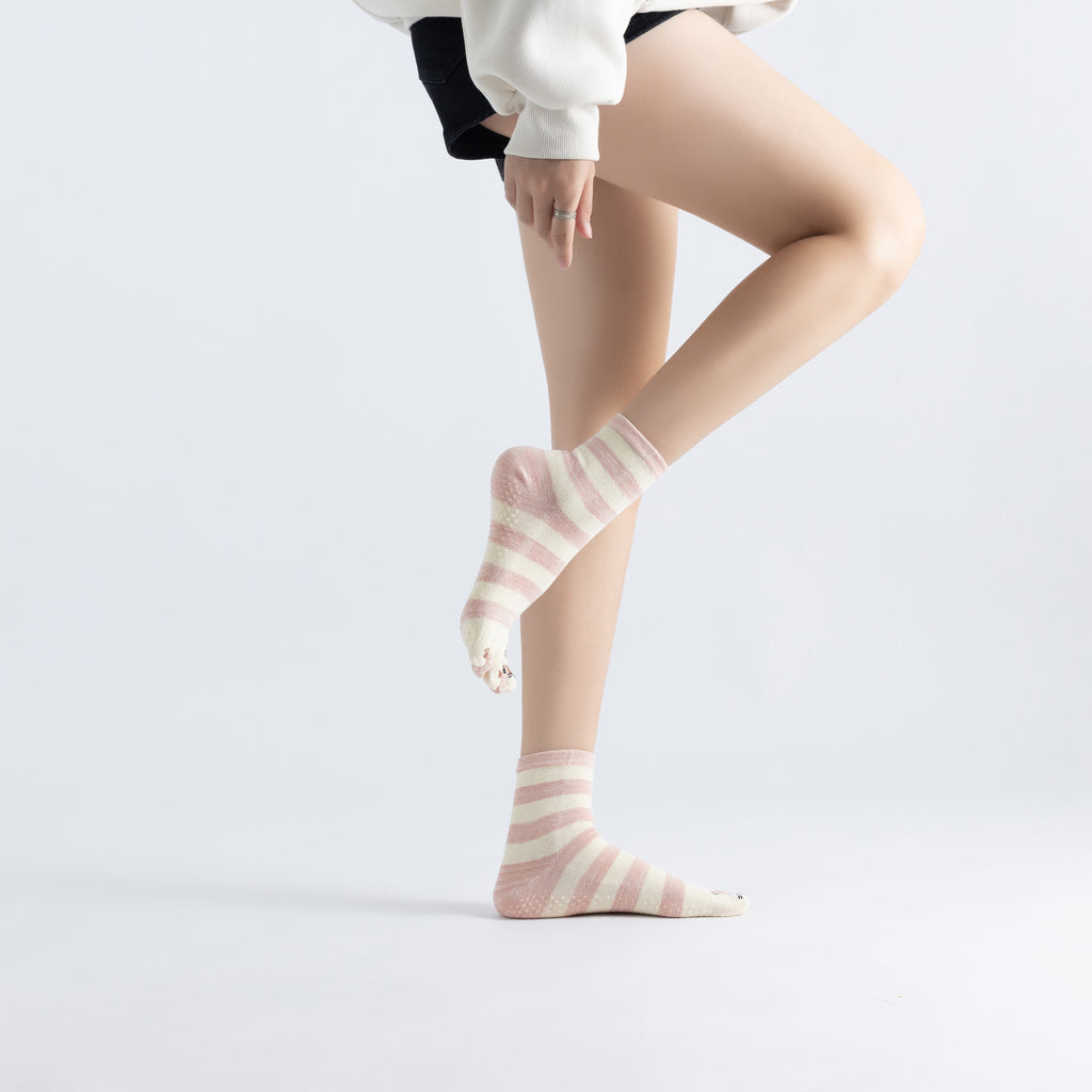 Women Striped Five-Toe Non-Slip Pilates Yoga Calf Socks