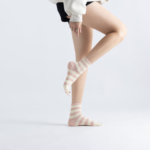 Women Striped Five-Toe Non-Slip Pilates Yoga Calf Socks