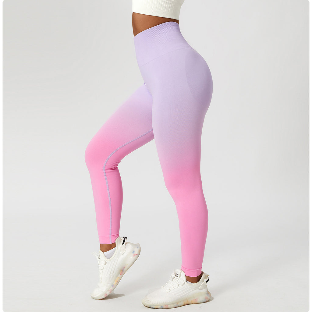Gradient seamless European and American yoga pants women's hanging dyed peach hip-lifting sports leggings high waist tummy control running fitness pants
