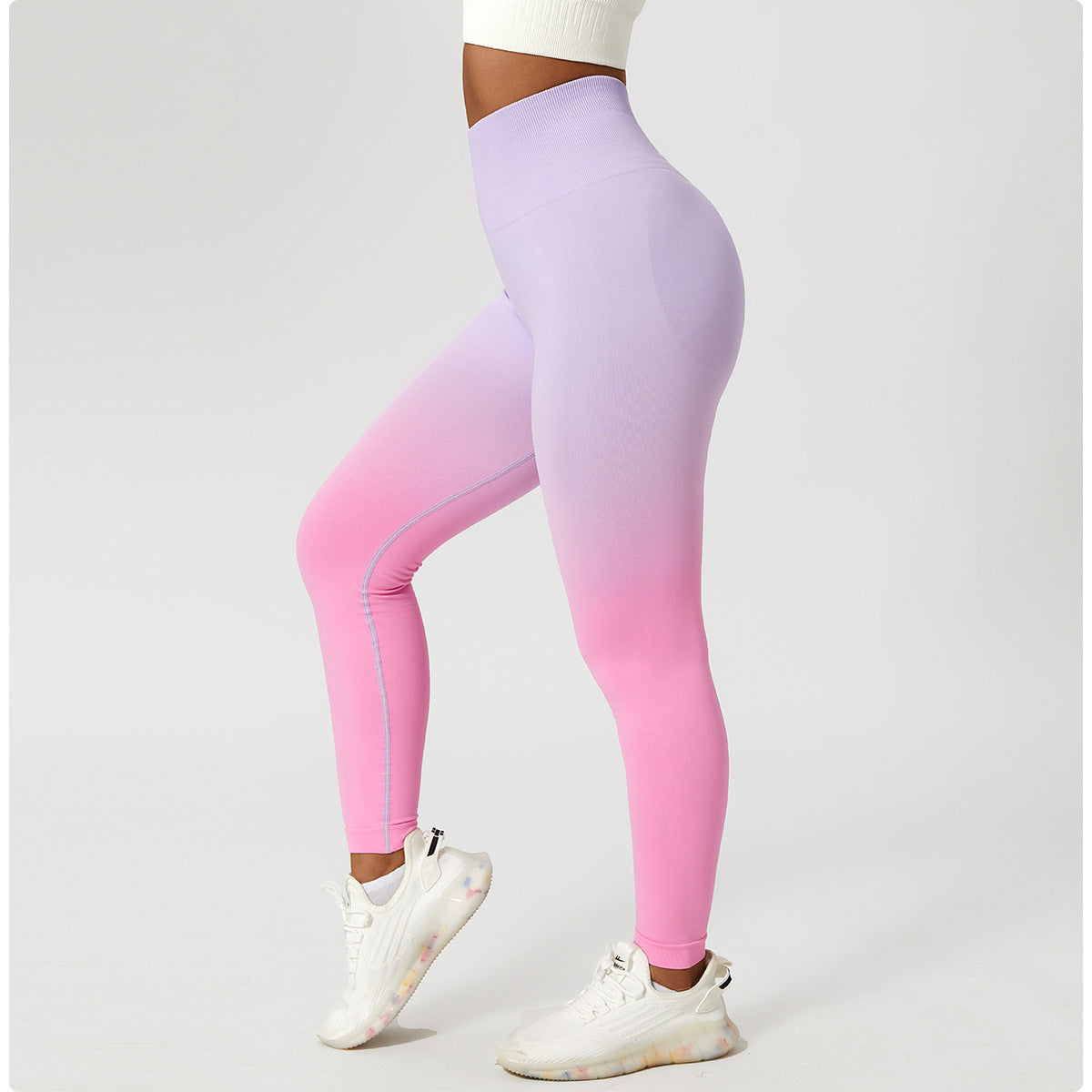 Gradient seamless European and American yoga pants women's hanging dyed peach hip-lifting sports leggings high waist tummy control running fitness pants