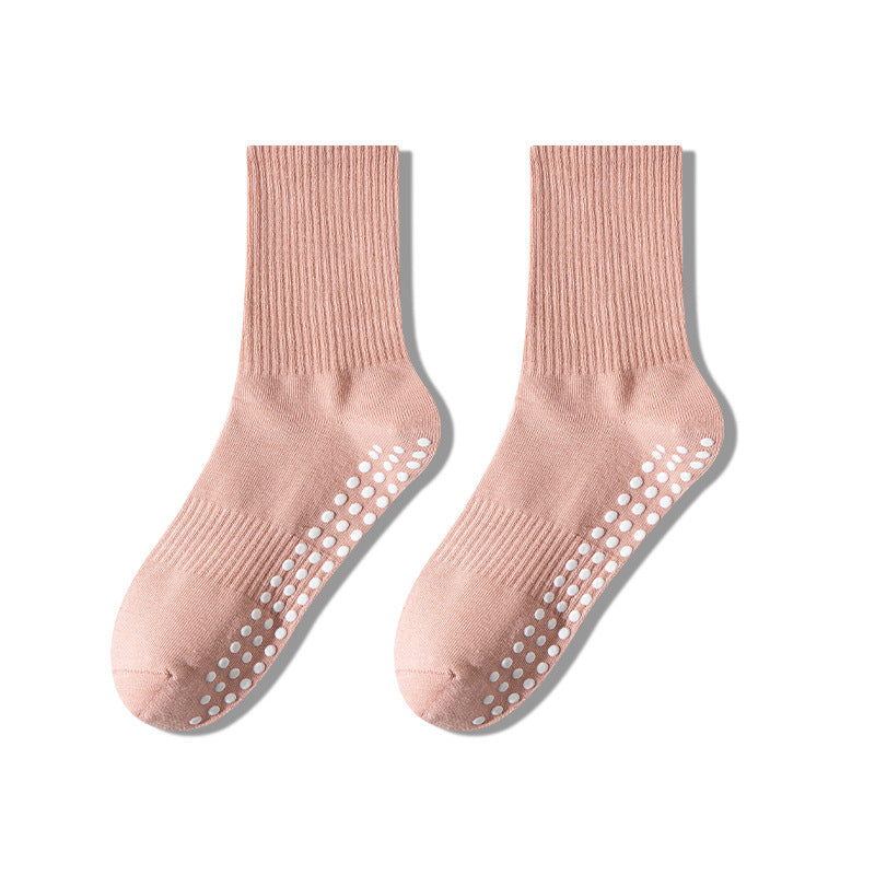 Non-Slip Mid-Calf Yoga Socks for Women, 200N Cotton Pilates Socks, Breathable Sweat-Absorbent Sports Socks