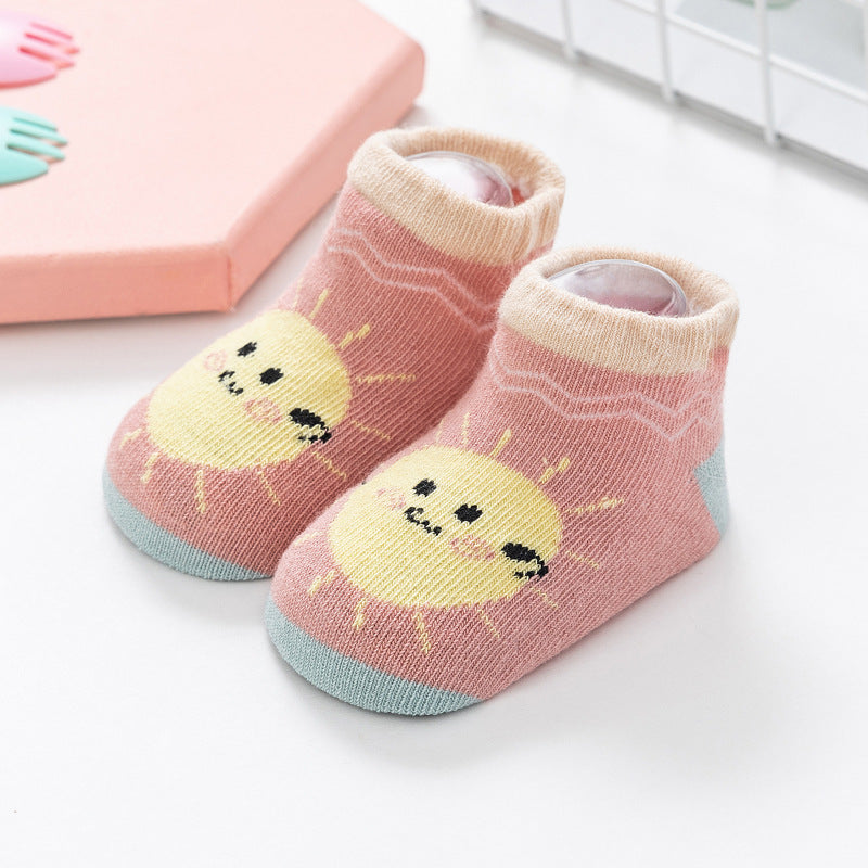 Cartoon Rainbow Non-Slip Boat Socks for Toddlers, Combed Cotton Low-Top Baby Socks (1-3Y)