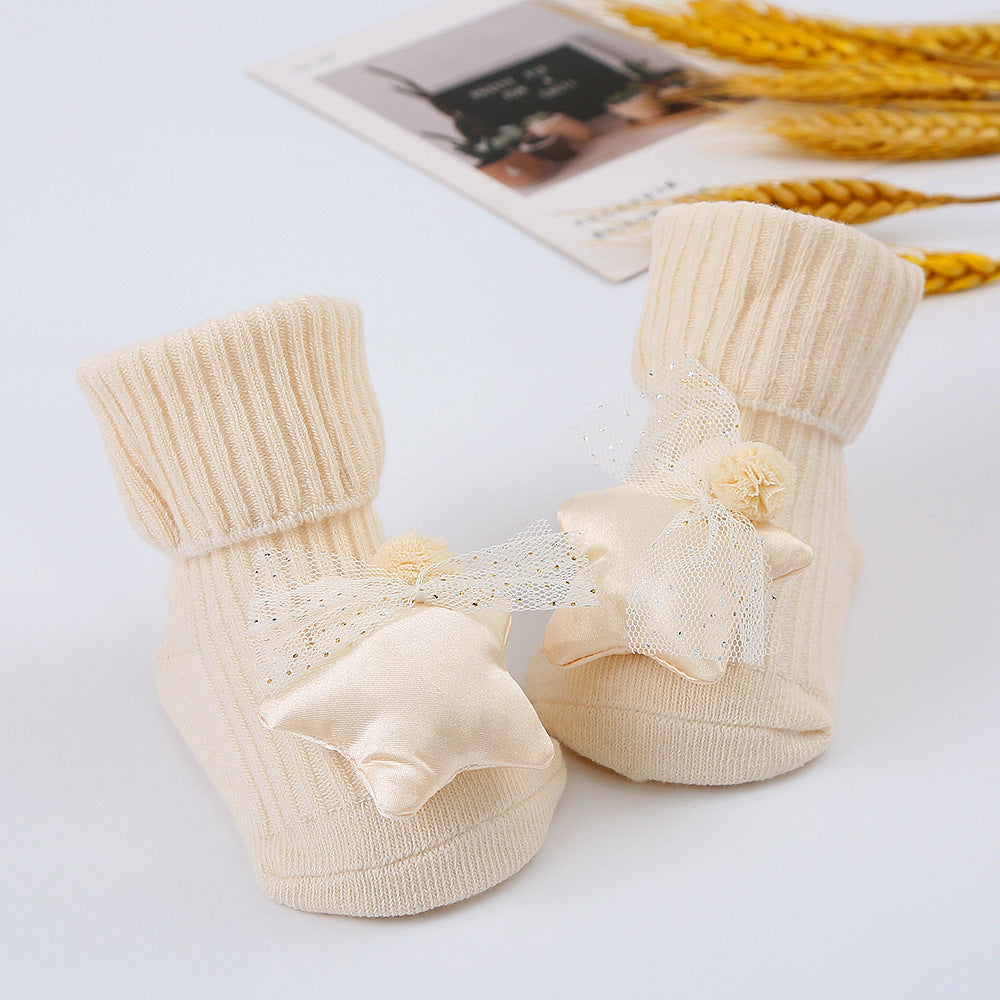 Cute Cartoon Bear Non-Slip Floor Socks for Toddlers, Combed Cotton Mid-Calf Baby Socks (1-3Y)