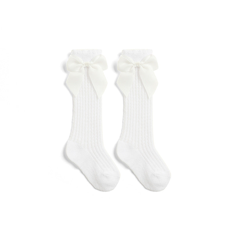 Bow Accent Knee-High Baby Socks for Girls, Ultra-Thin Mesh Cotton Newborn Socks (0-1Y)