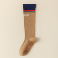 Color Block Knee-High Yoga Socks for Women, Non-Slip Combed Cotton Pilates Socks