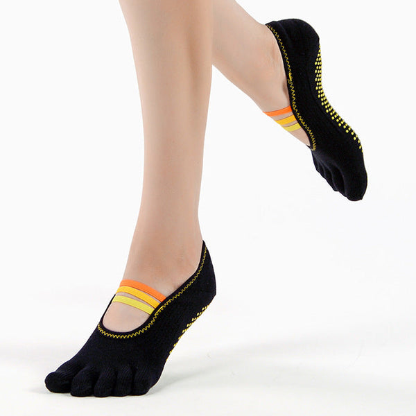 Professional Five-Toe Yoga Grip Socks | Anti-Slip Pilates Socks with Elastic Straps